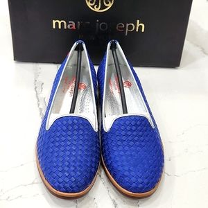 Marc Joseph Leather Loafers Women 6 Blue Woven Slip On Casual Flats NIB